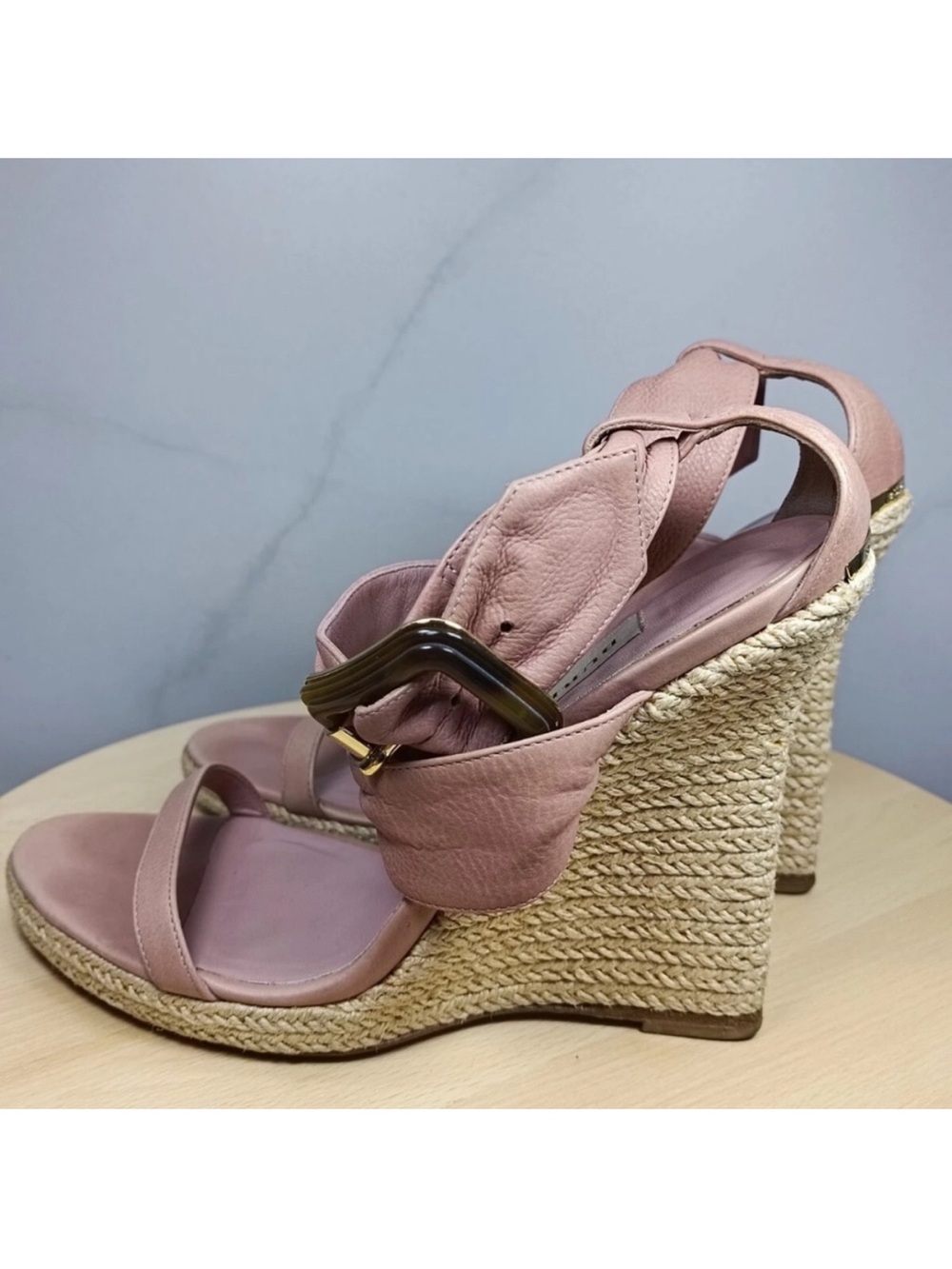 Burberry Pink Wrap-Ankle Espadrille Wedge Sandals - Picture 3 of 8